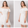 Biała sukienka mini z hiszpańskim dekoltem na lato
